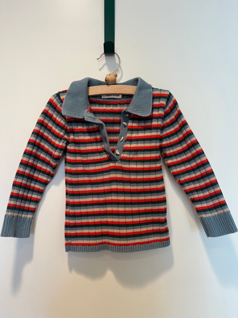 Misha And Puff Blue, Red & Green Striped Knit Polo Top